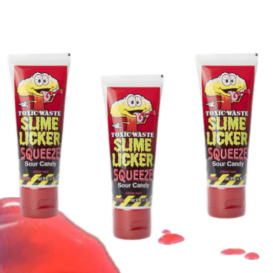 Squeeze Sour Candy 3 Slime Lickers 2.47 Oz Tubes Gel Candy in Red Cherry (3 Pack, 7.41 Oz Total)