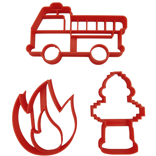 Fire Truck Cookie Cutter With Flame And Hydrant