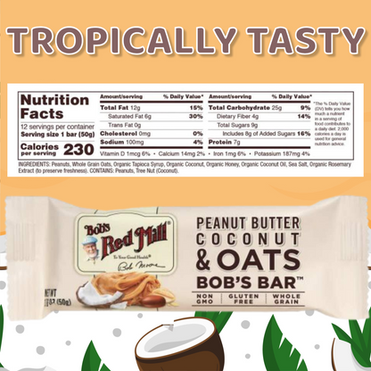 GLUTEN FREE BARS. Whole Grain Bob's Red Mill Peanut Butter Coconut, PB Banana, PB Honey And PB Jelly Oat Non-GMO Naturally Flavored Bars 1.76 Ounces Two Of Each (8 Pack)